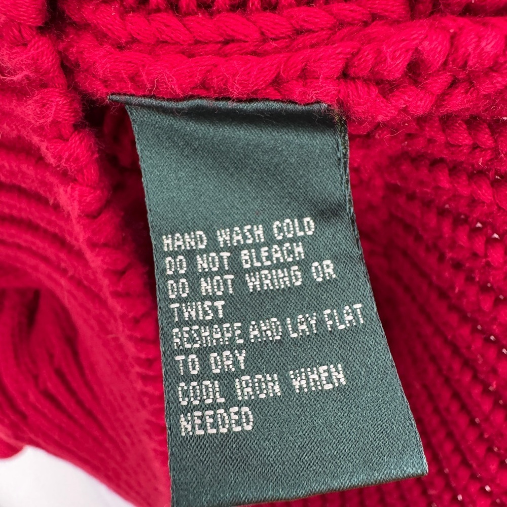 RALPH LAUREN Women's Cable Knit Turtleneck Sweater Pullover Sz M 100% Cotton Red - Picture 6 of 7